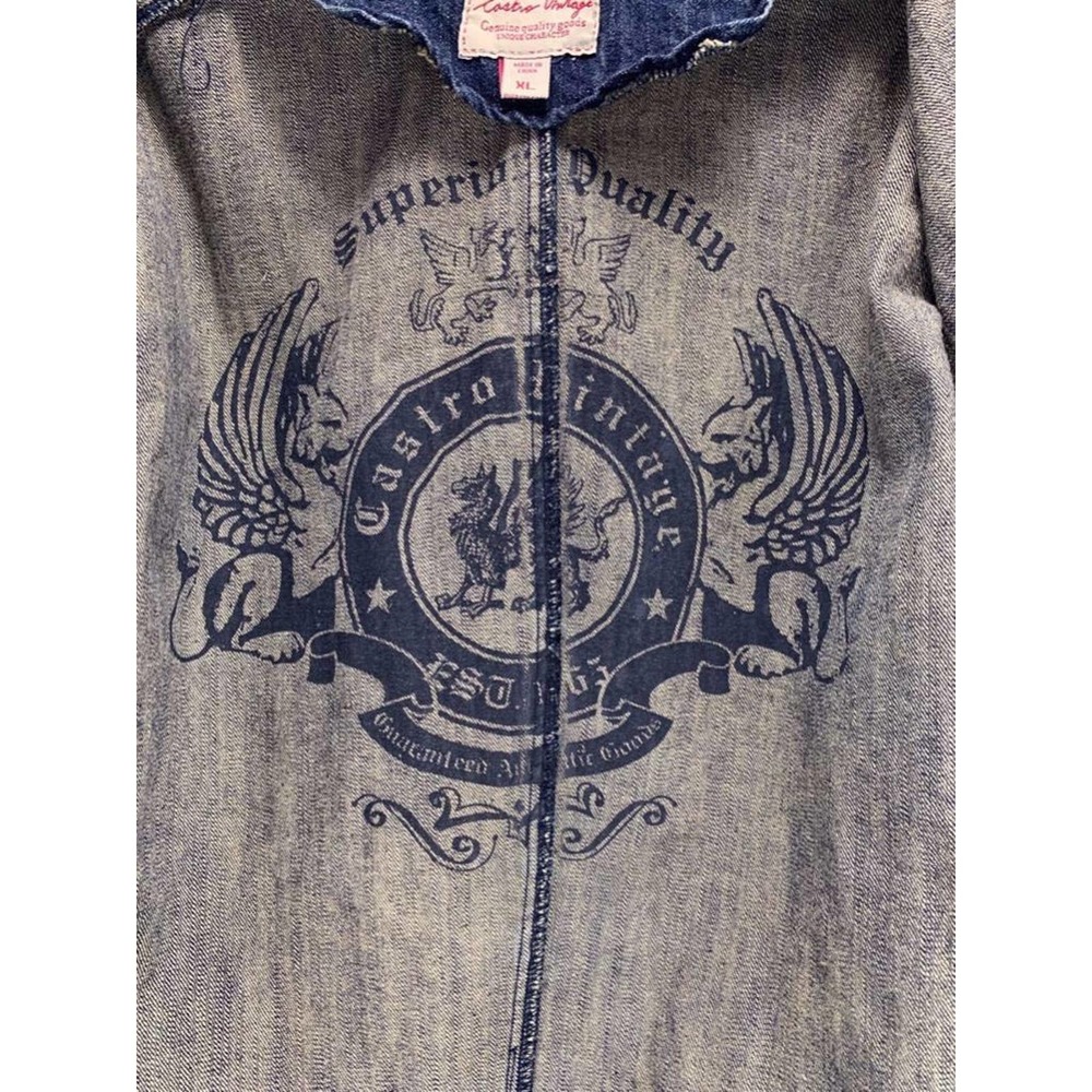 Castro Vintage Distressed Jean Jacket With Crescent Moon Cityscape Graphic XL - Picture 4 of 12